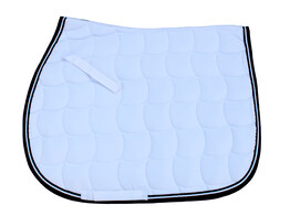 Tapis selle blanc / galons marine et blanc et bord marine