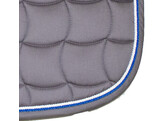 Tapis selle gris / galons blanc et bleu roi