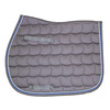 Tapis selle gris / galons blanc et bleu roi