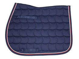 Tapis selle marine / galons blanc et rouge